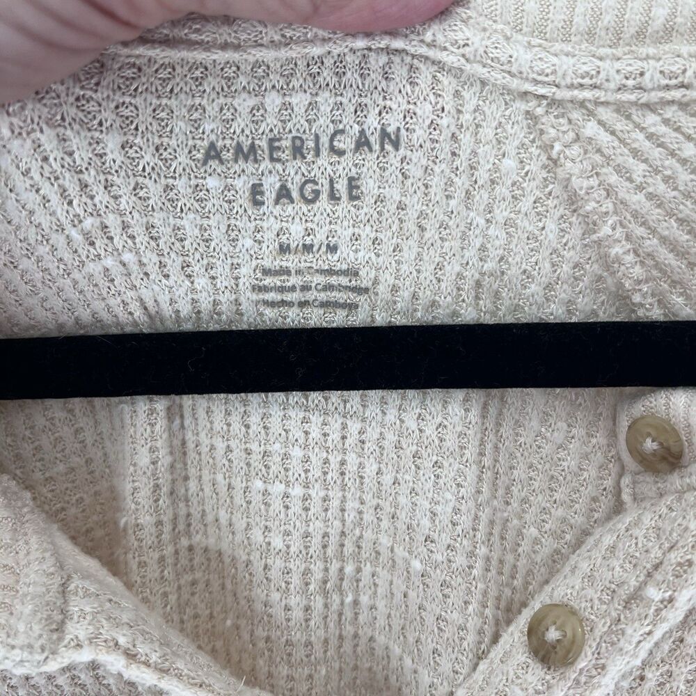American Eagle Women's Beige Plush Long-Sleeve Henley T-Shirt, Medium Boho - Picture 2 of 7
